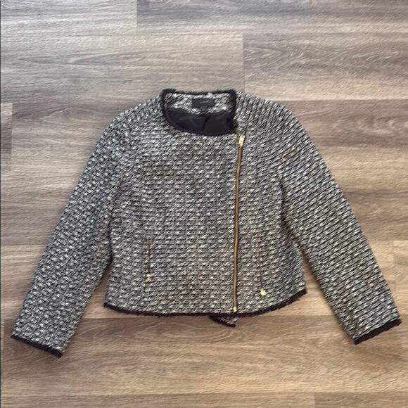 J. Crew Black and White Jacket Wool Moto-Style Tweed Texture Blazer - Picture 1 of 10